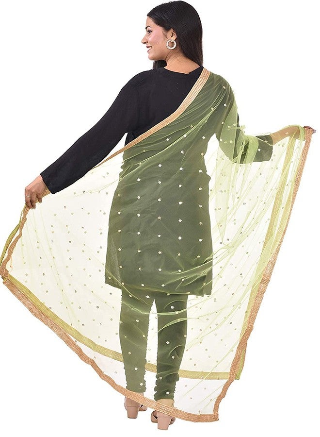 themilestocks TMS Woman's Embellished Net Dupatta Scarf Shawl Wrap Soft Indian Bridal Wedding (Yellow Green), 87 Inches X 44 Inches || 220 cm X 112cm - Image 3
